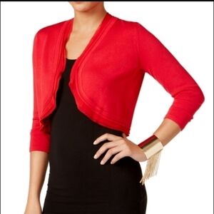 𝅺Thalia Sodi Chiffon Trim Bolero 3/4 Sleeve Cardigan Sweater